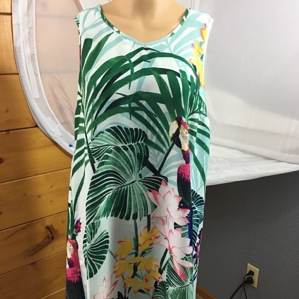 One World Women’s Macaw Parrot Print Dress S, M NWT